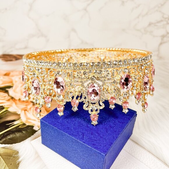 Royal Princess Pink Rhinestone Crown for Women, Bridal Wedding, Birthday Party main image 2